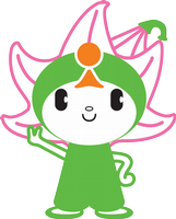右手でピースサインをしている、笑顔のしーたんのイラスト