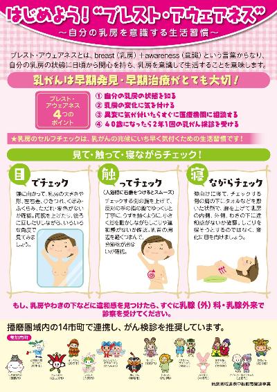 乳房のセルフチェック方法などが書かれたブレスト・アウェアネスの紹介チラシの画像