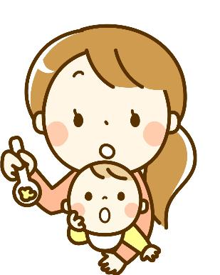 離乳食を赤ちゃんに与えるお母さんと赤ちゃんのイラスト