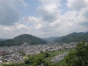 山の上から住宅地とその奥にある篠ノ丸城を写した広瀬遠景写真