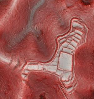 航空レーザーにより地形に残った城の跡が浮き出ている篠ノ丸城赤色立体地図