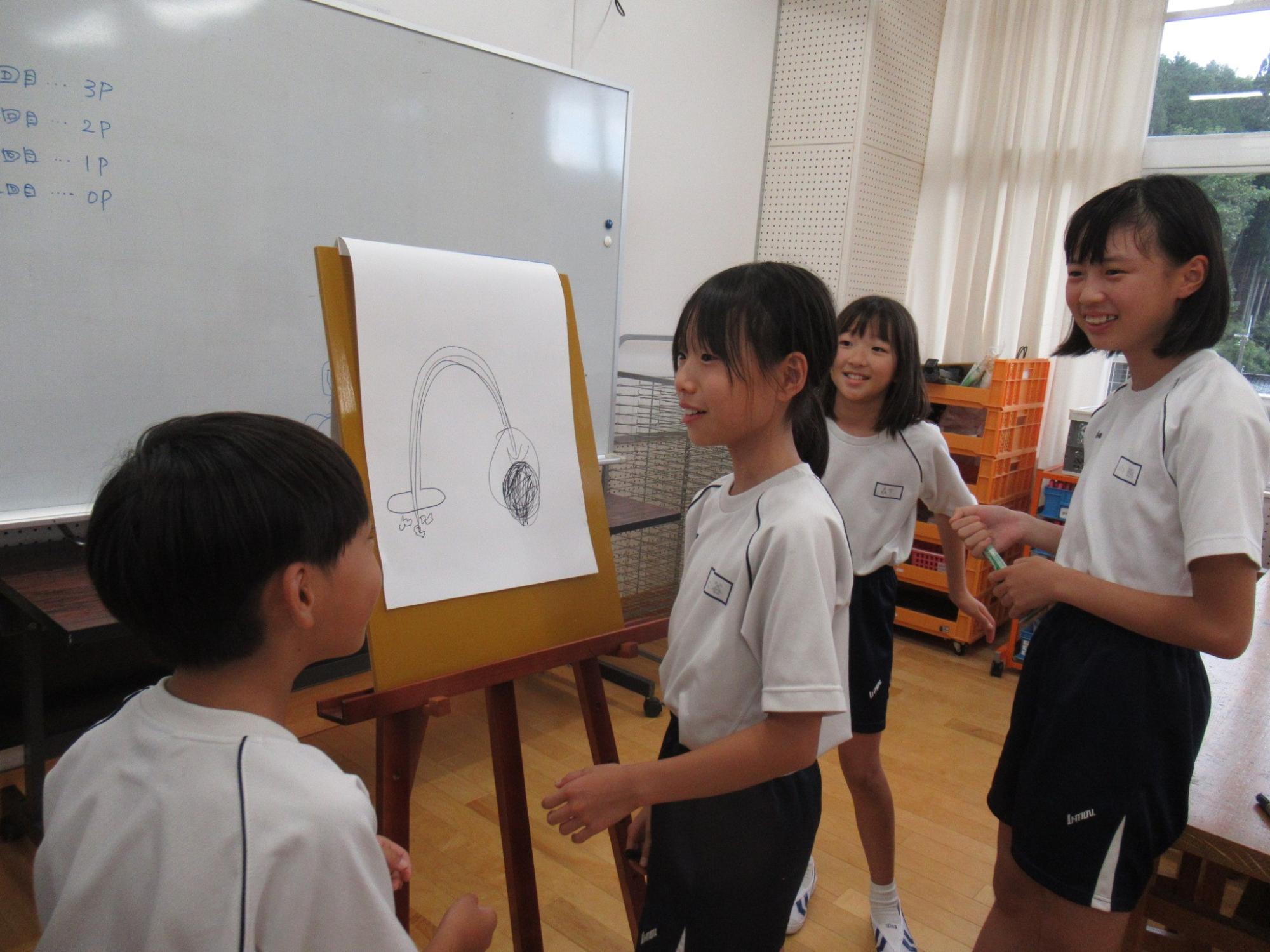 チームメンバーの描いた絵を見て参加者が答えを考えている写真