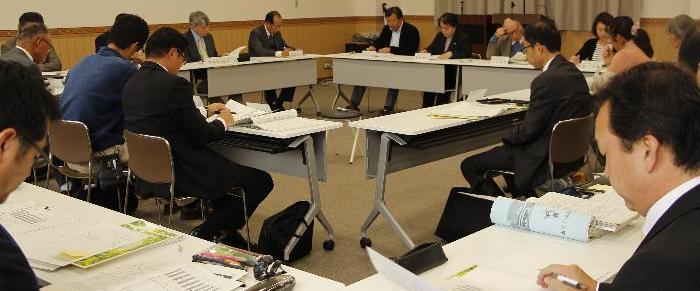 新病院検討委員会でロの字に囲んだ机に委員らが座り議論を重ねている写真