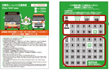 1日乗車券の表とスクラッチのある裏の画像