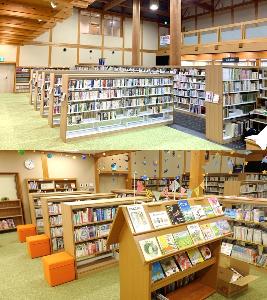 書棚に図書が並ぶオープン準備中のはがてらす図書室内の写真