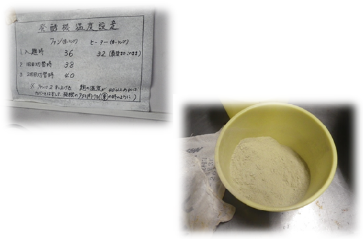発酵温度設定表と丸い容器に入れられた麹の写真