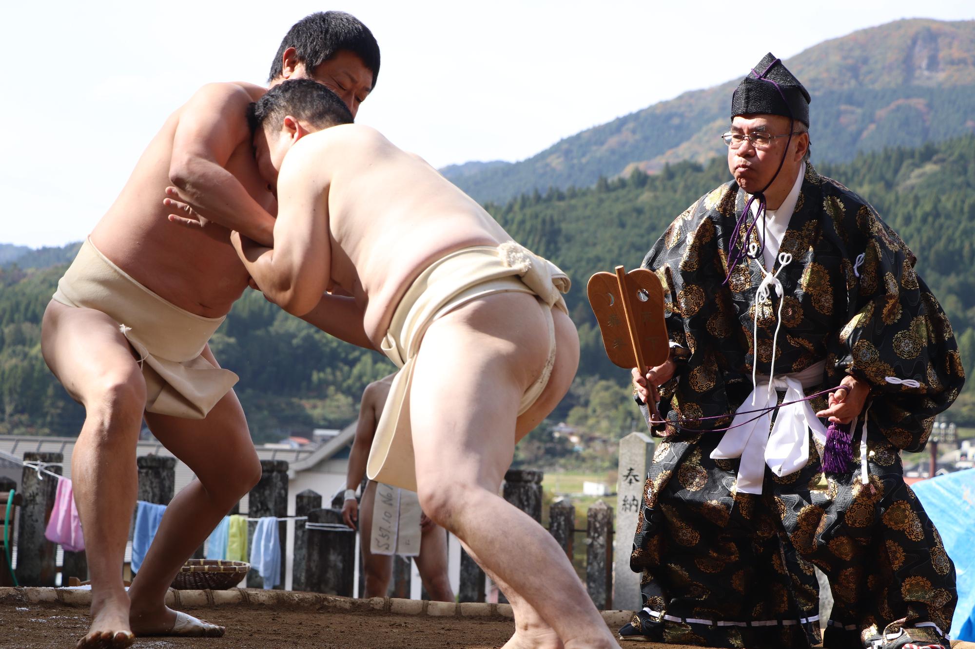 力戦する力士の写真