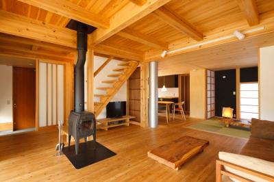 木材を多彩に使用した住宅室内の写真