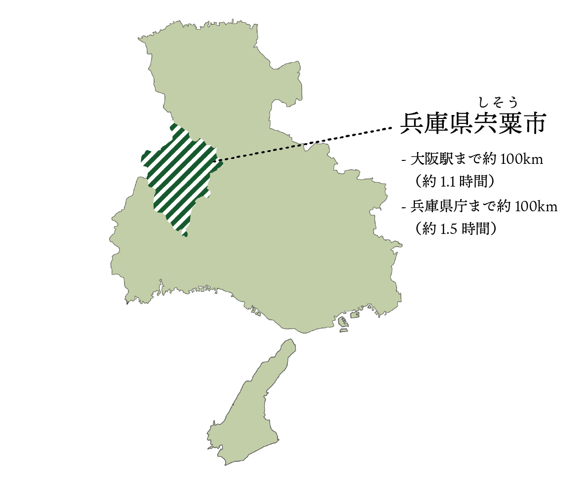 兵庫県の宍粟市の位置図
